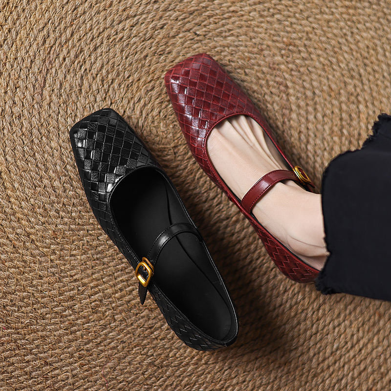 Casual Sandal Leather - Woven Flat Bottom Mary Jane Women's