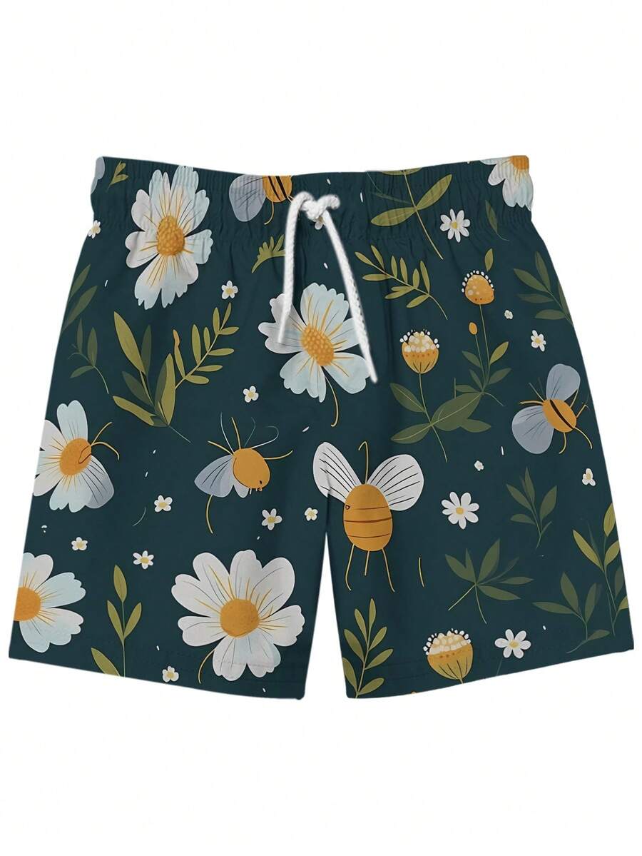 Swim Trunk Quick Dry - Mens Beach Shorts With Floral And