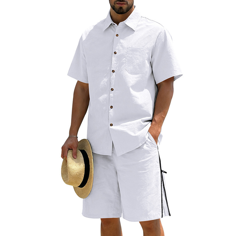 Short Linen Drawstring - Men's Casual Cotton Linen 2 Piece
