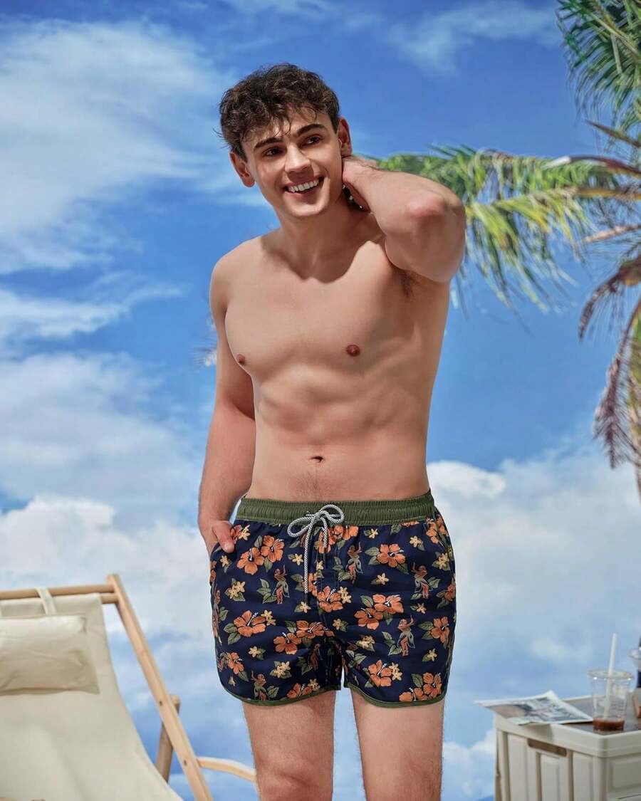 Swim Trunk Quick Dry - Mens Retro Floral Swim Trunks Quick