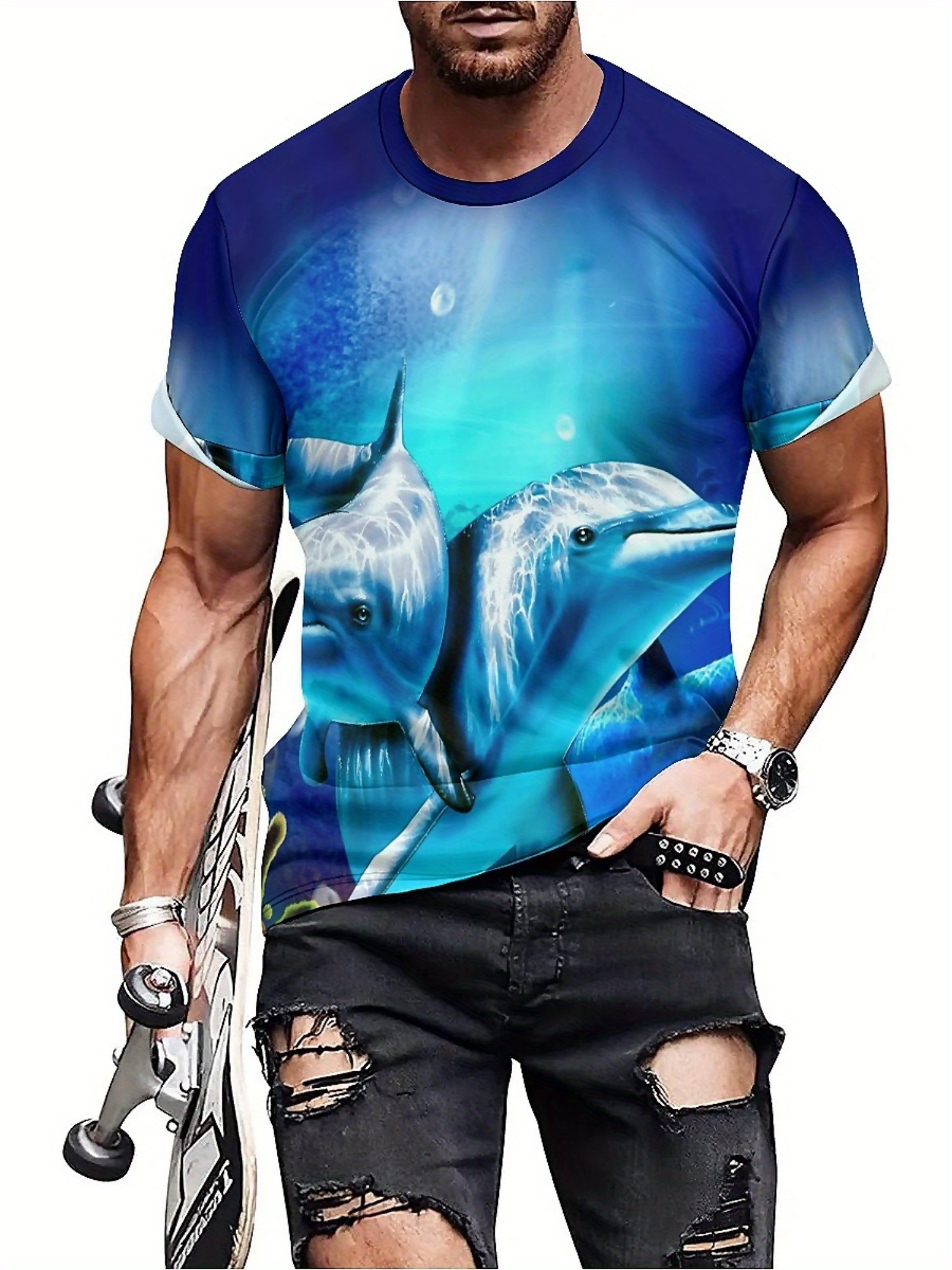 Tee Graphic Print - Men'S Ocean Animal Dolphin Print T-Shirt,