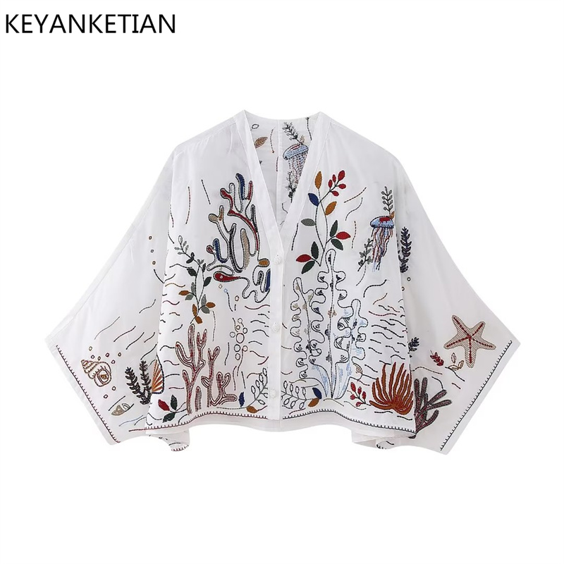 Resort Shirt Floral - KEYANKETIAN Summer's New Floral Embroidery Bat