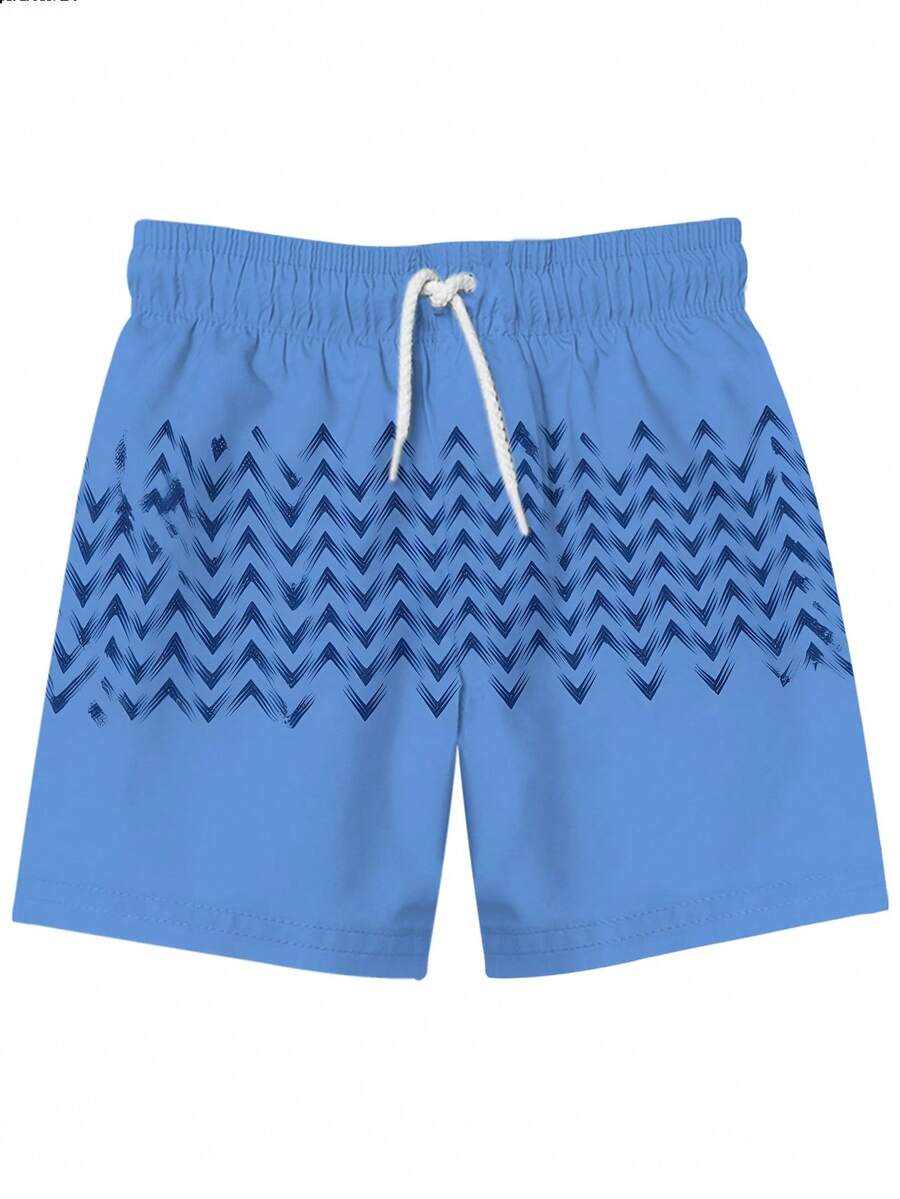 Swim Trunk Quick Dry - Mens Blue Beach Shorts With Zigzag