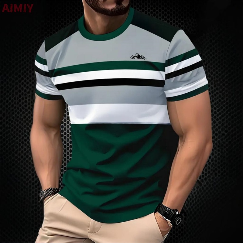 Polo Shirt Pique - Men's Striped Printed T-shirt Summer Outdoor