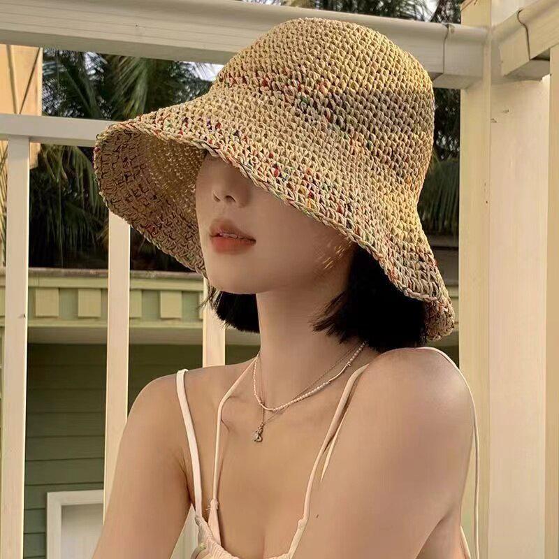 Bucket Hat Straw - Handwoven Rainbow Straw Hats Women 2024