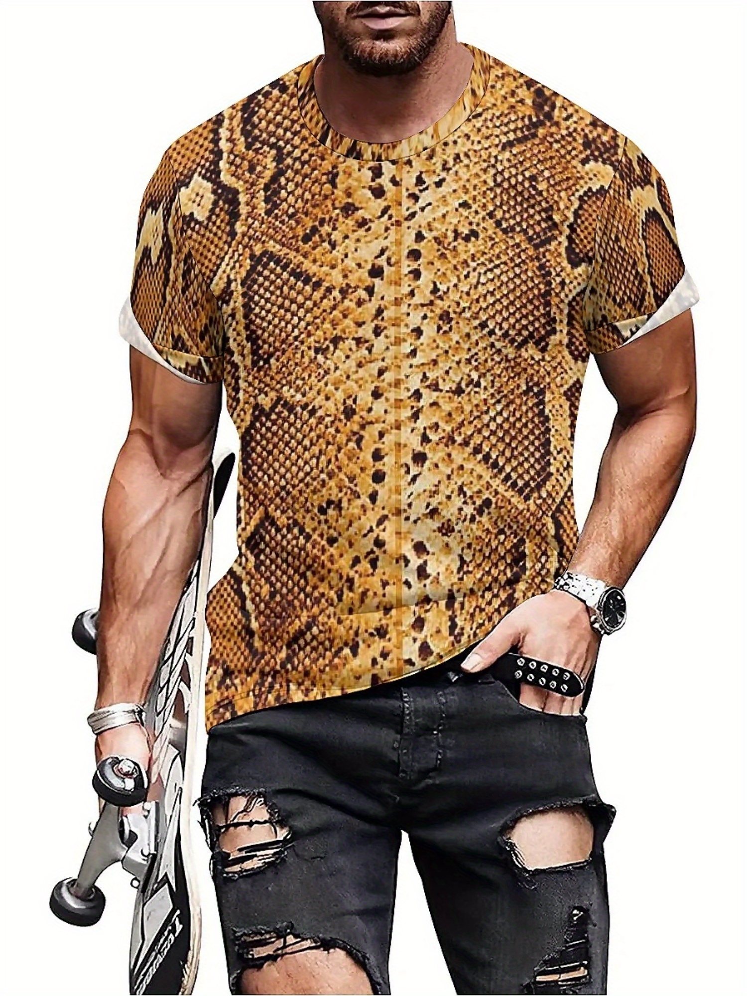 Tee Graphic Print - Men'S 3D Print Snake Graphic T-Shirt