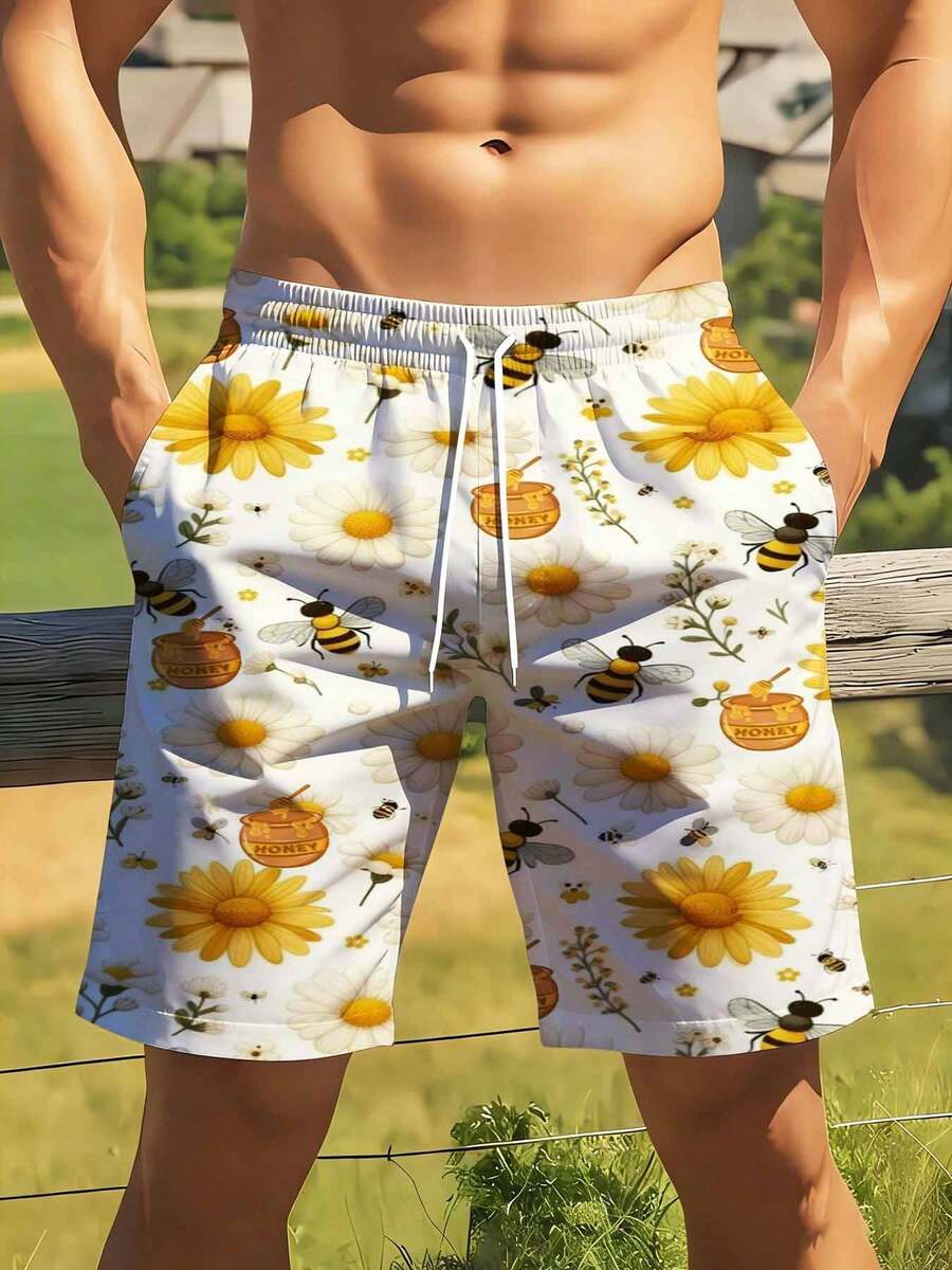 Swim Trunk Quick Dry - Mens Bee And Daisy Print Swim
