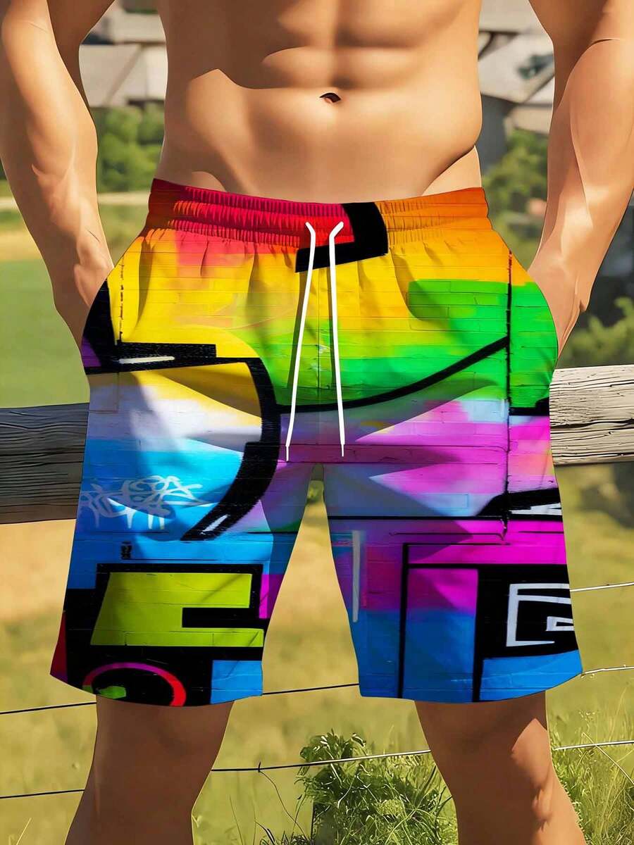 Mens Rainbow Graffiti Print Sw - Swim Trunk Quick Dry reseña y precio
