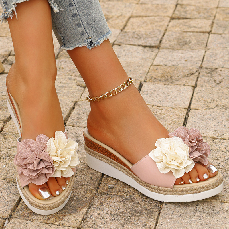 Women's Pink Flower Decor Plat - Espadrille Slip On reseña y precio