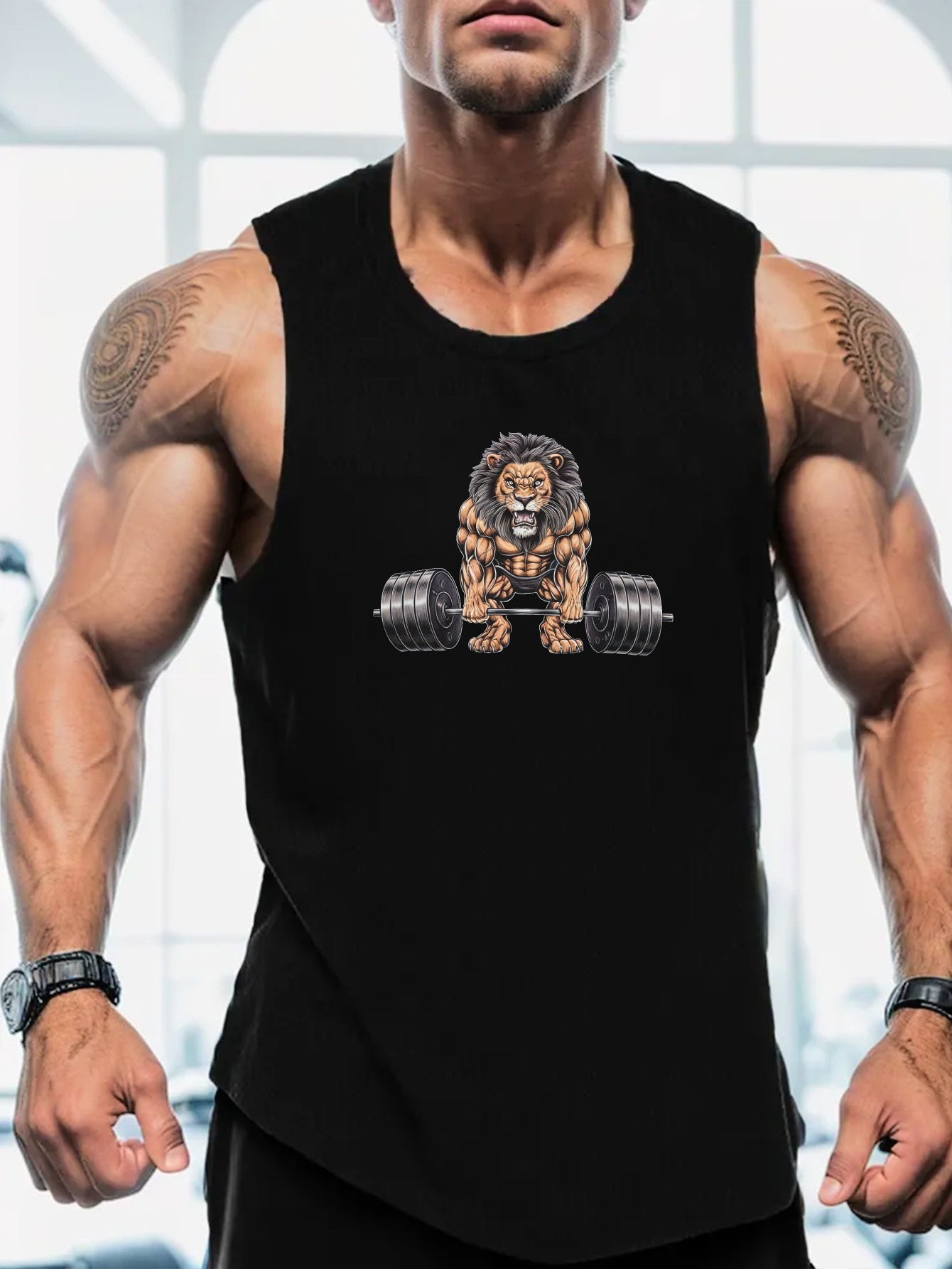 Muscle Lion Barbell Print Men' - Tank Top Muscle reseña y precio