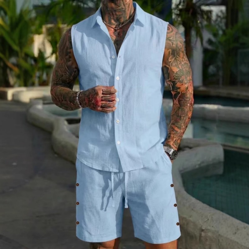 Men's 2 Piece Linen Textured S - Short Linen Drawstring reseña y precio