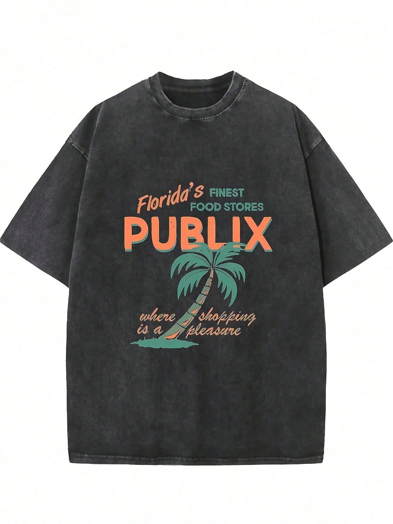 Black Washed Graphic Tee with  - Tee Graphic Print reseña y precio