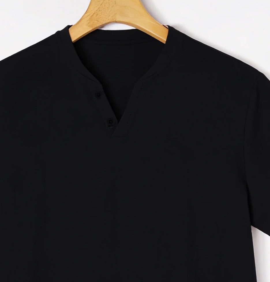 Elegant Black Henley Short-Sle - Linen Shirt Breathable reseña y precio