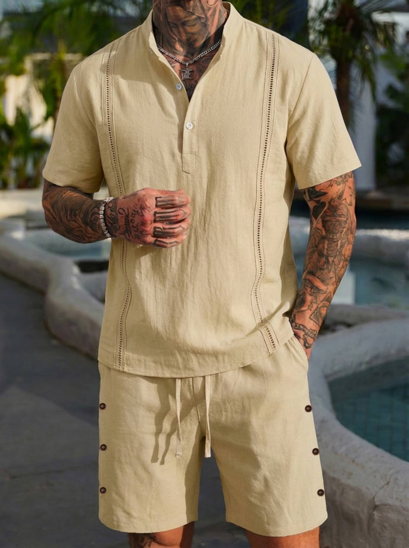 2026 men's summer beach casual - Short Linen Drawstring reseña y precio