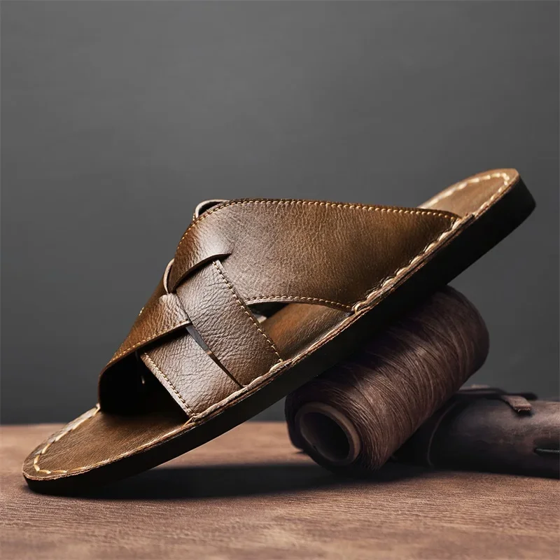 Genuine Leather Men Casual San - Flip Flop Leather Men reseña y precio