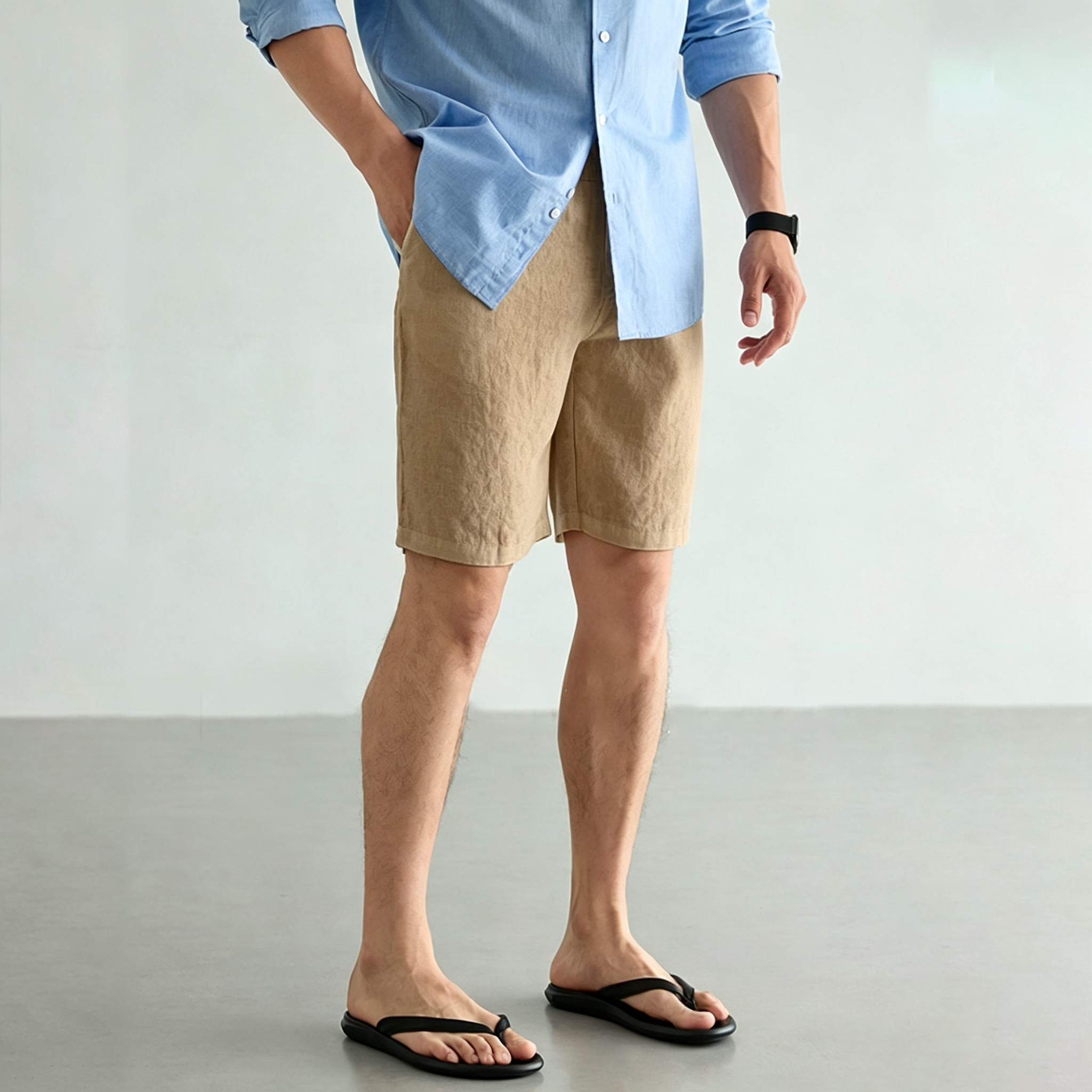 Men's Linen Cotton Shorts Summ - Short Linen Drawstring reseña y precio