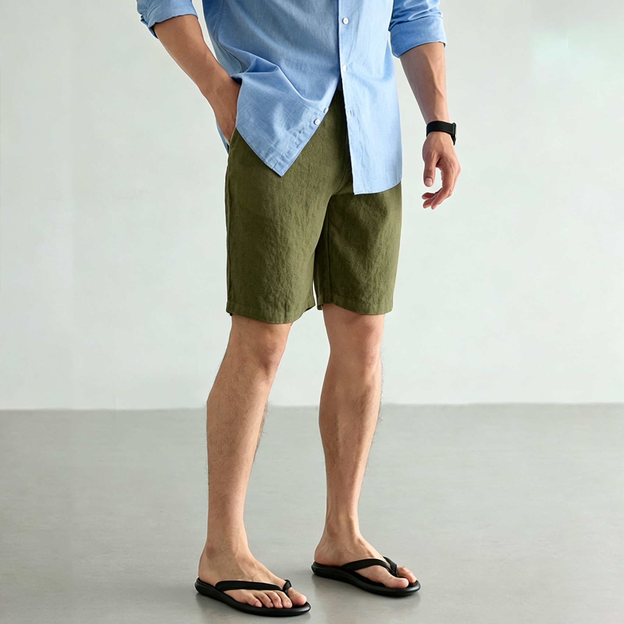 Men's Linen Cotton Shorts Summ - Short Linen Drawstring reseña y precio