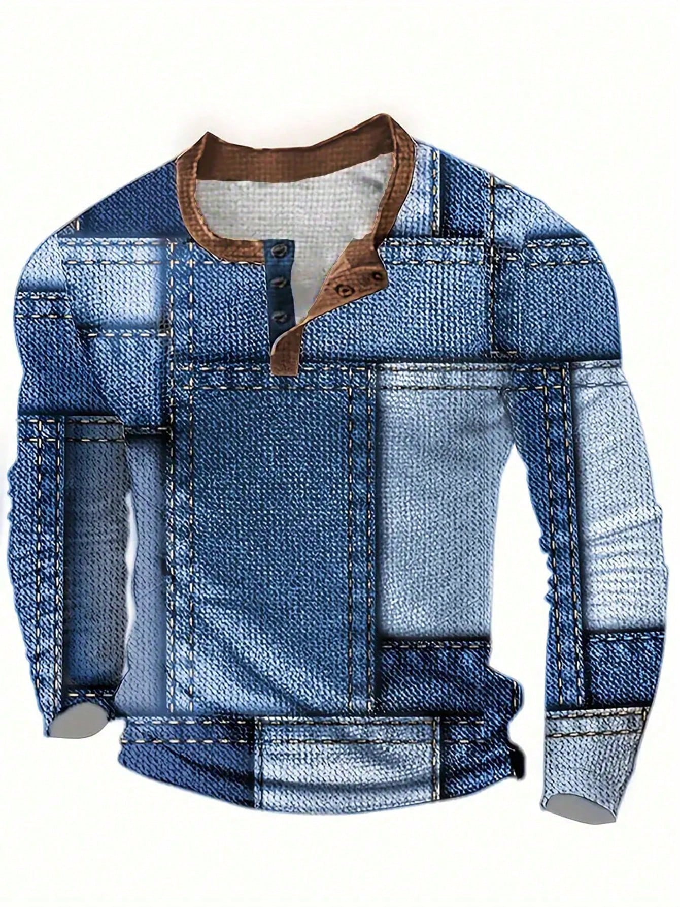 Men's Denim-Print Long Sleeve  - Tee Graphic Print reseña y precio