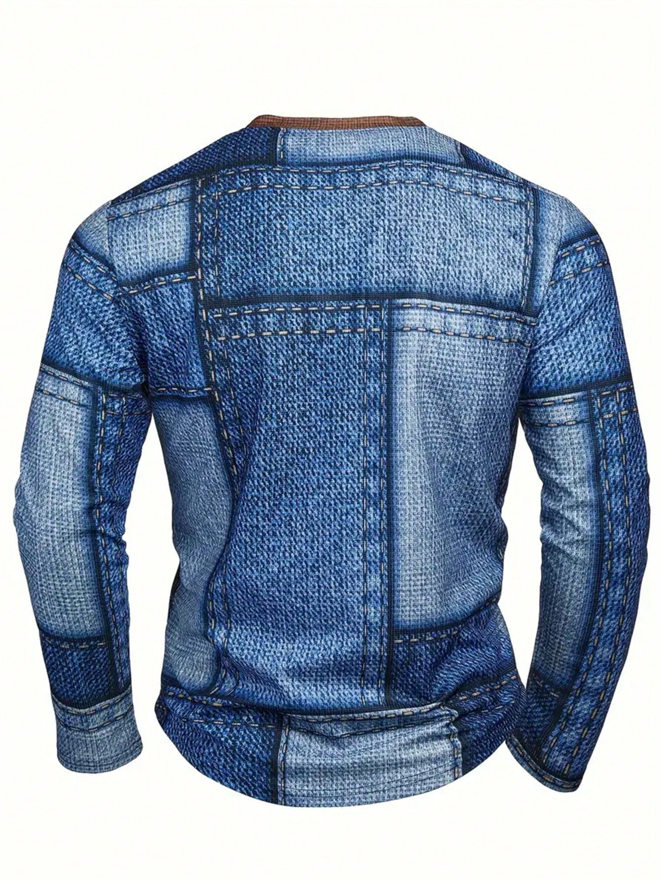 Men's Denim-Print Long Sleeve  - Tee Graphic Print reseña y precio