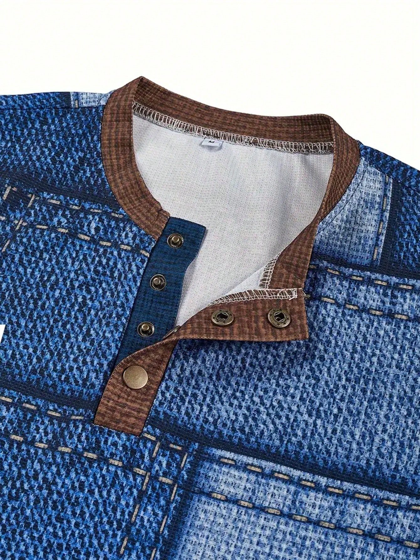 Men's Denim-Print Long Sleeve  - Tee Graphic Print reseña y precio