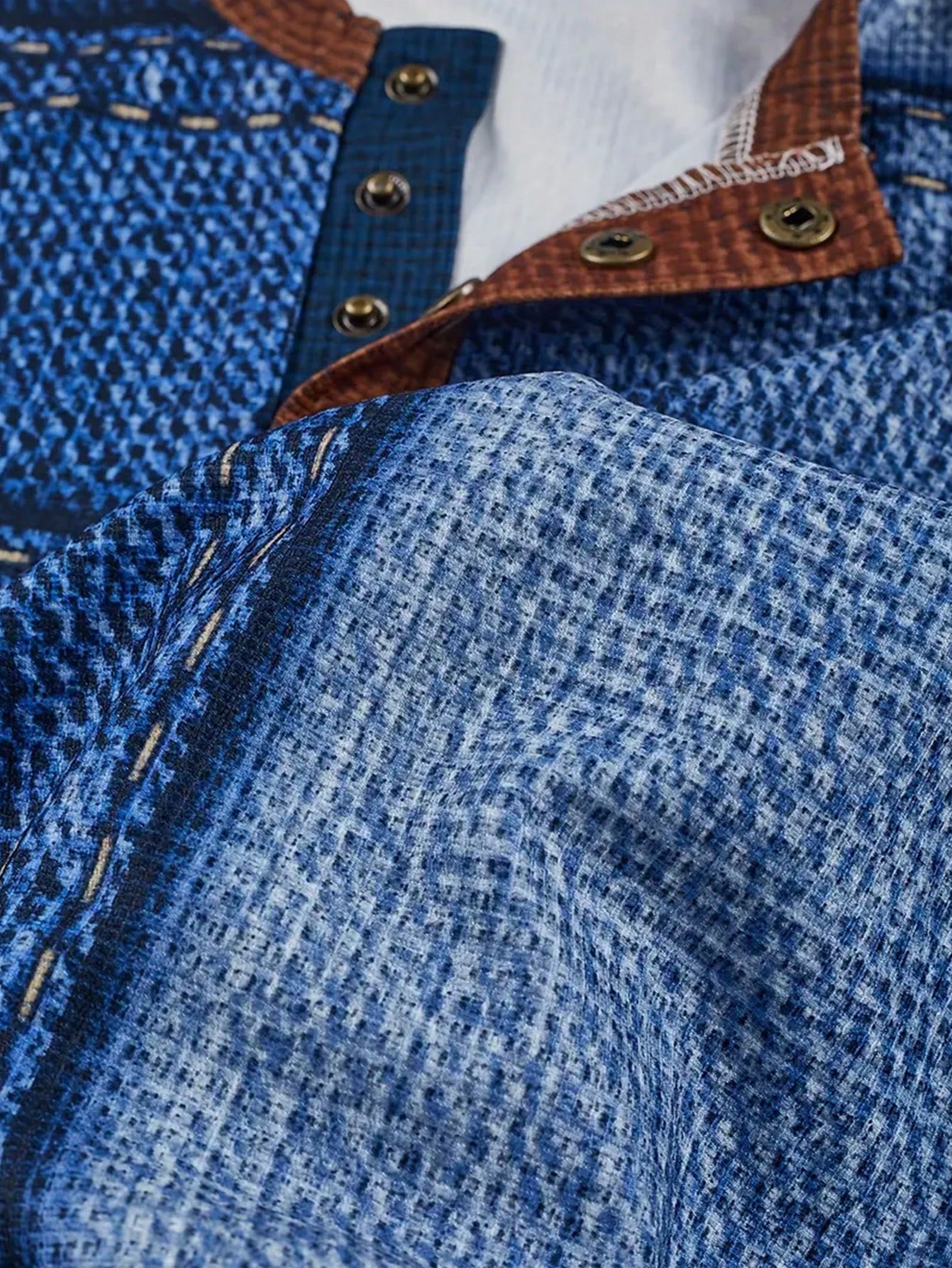 Men's Denim-Print Long Sleeve  - Tee Graphic Print reseña y precio