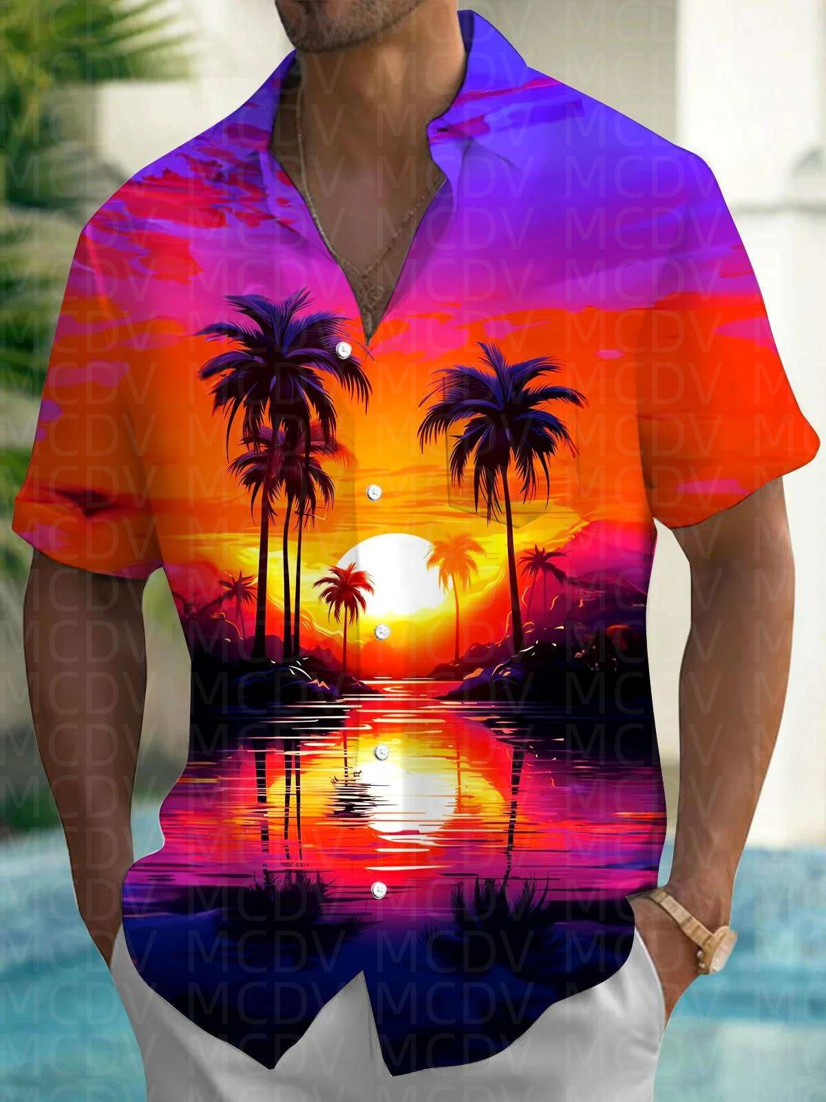 Perch Pattern Men's Hawaiian S - Shirt Camp Collar reseña y precio