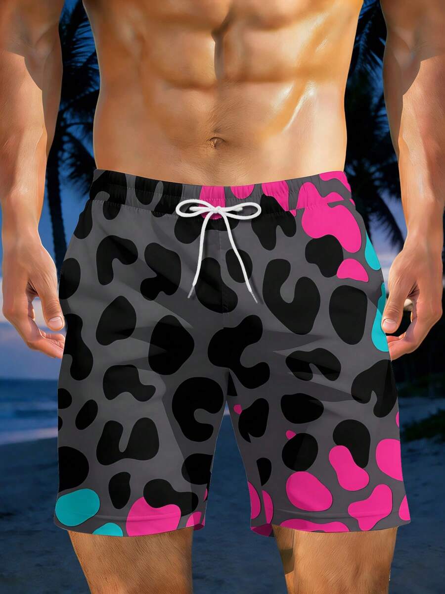 Bold Leopard Print Mens Beach  - Swim Trunk Quick Dry reseña y precio