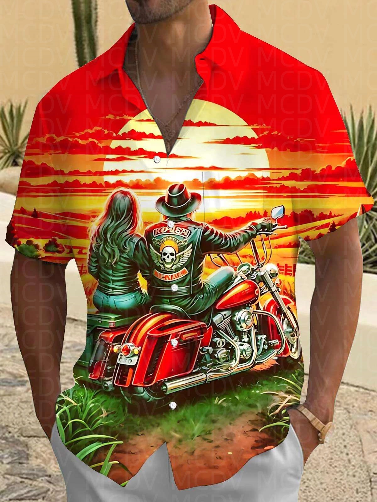Motorcycle Pattern Men's Hawai - Shirt Camp Collar reseña y precio