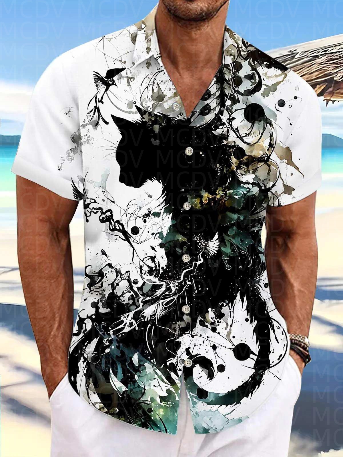 Motorcycle Pattern Men's Hawai - Shirt Camp Collar reseña y precio