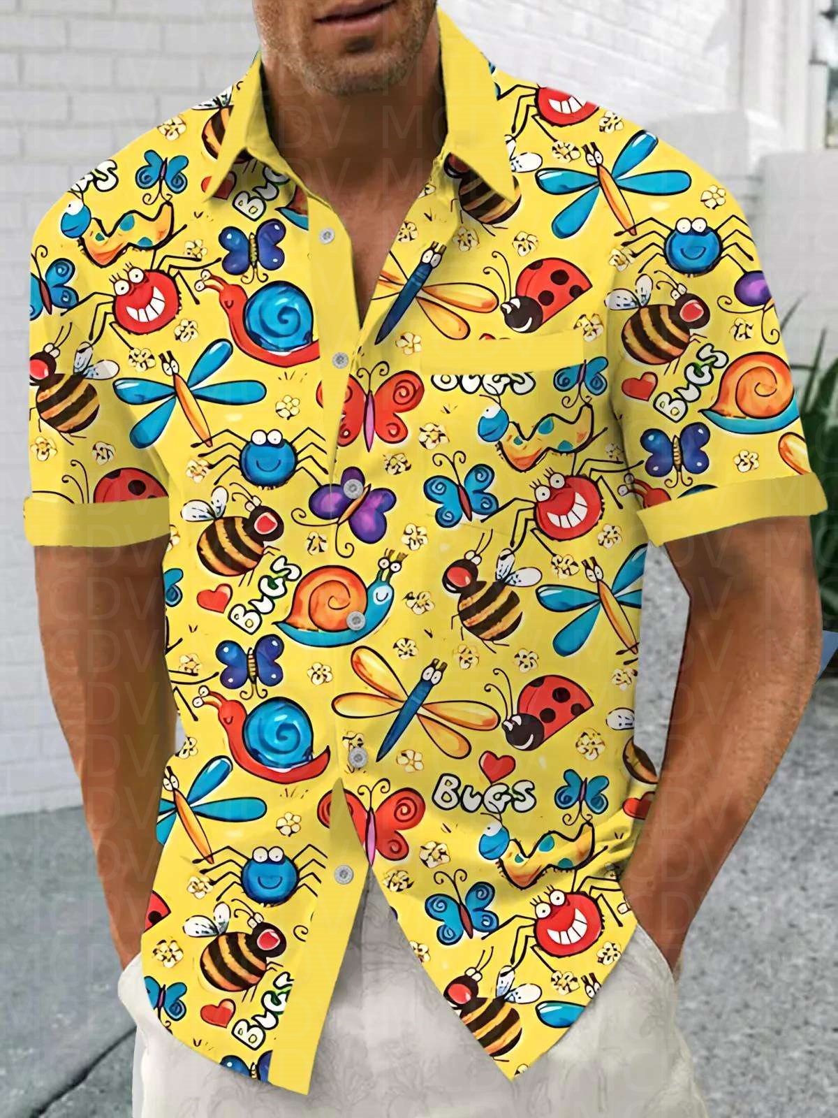 Insects Pattern Men's Hawaiian - Shirt Camp Collar reseña y precio
