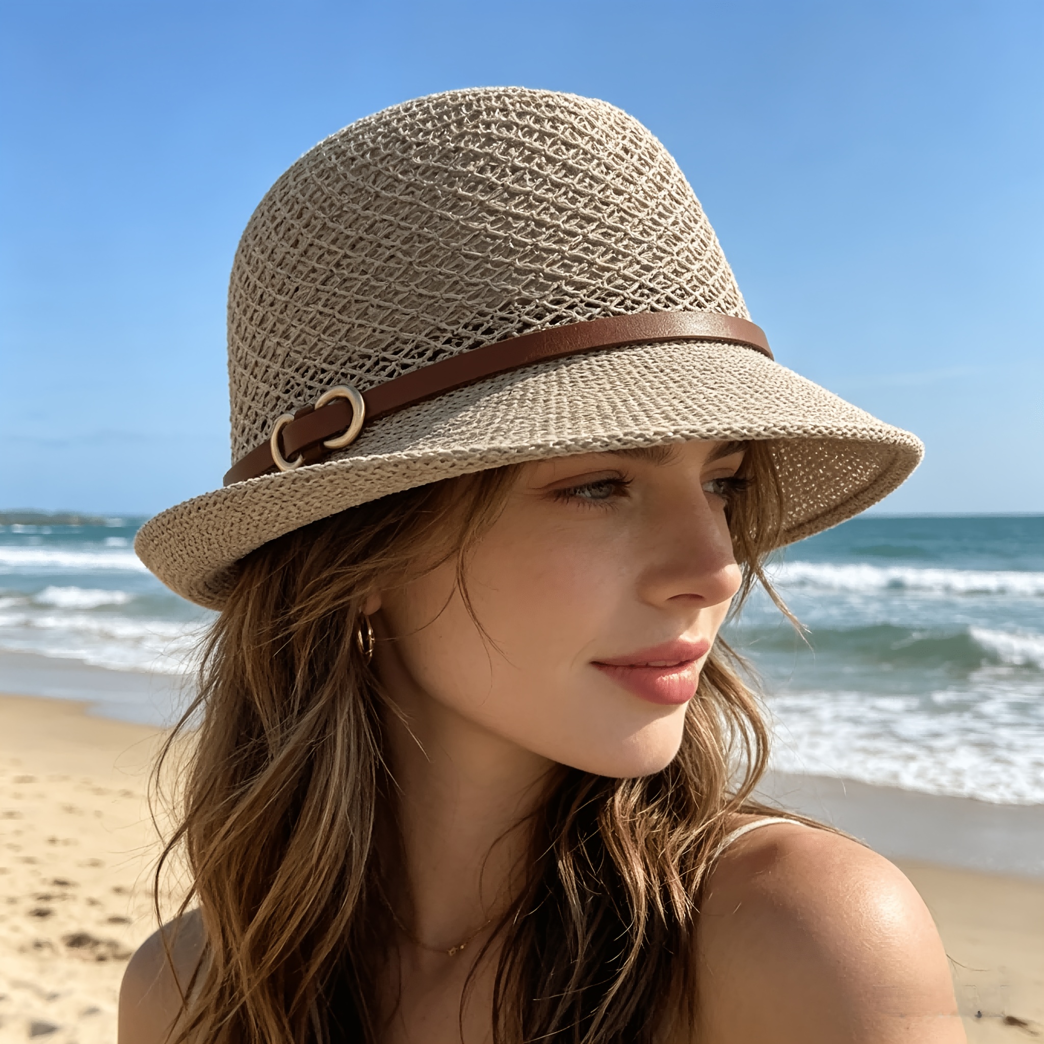 Elegant women's beach straw ha - Bucket Hat Straw reseña y precio