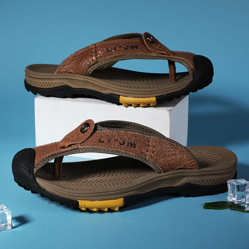 New Men's Genuine Leather Flip - Flip Flop Leather Men reseña y precio