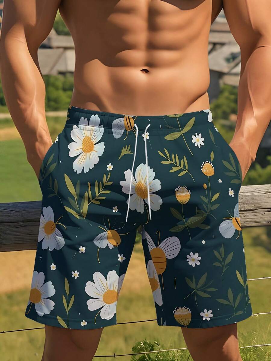 Mens Beach Shorts With Floral  - Swim Trunk Quick Dry reseña y precio