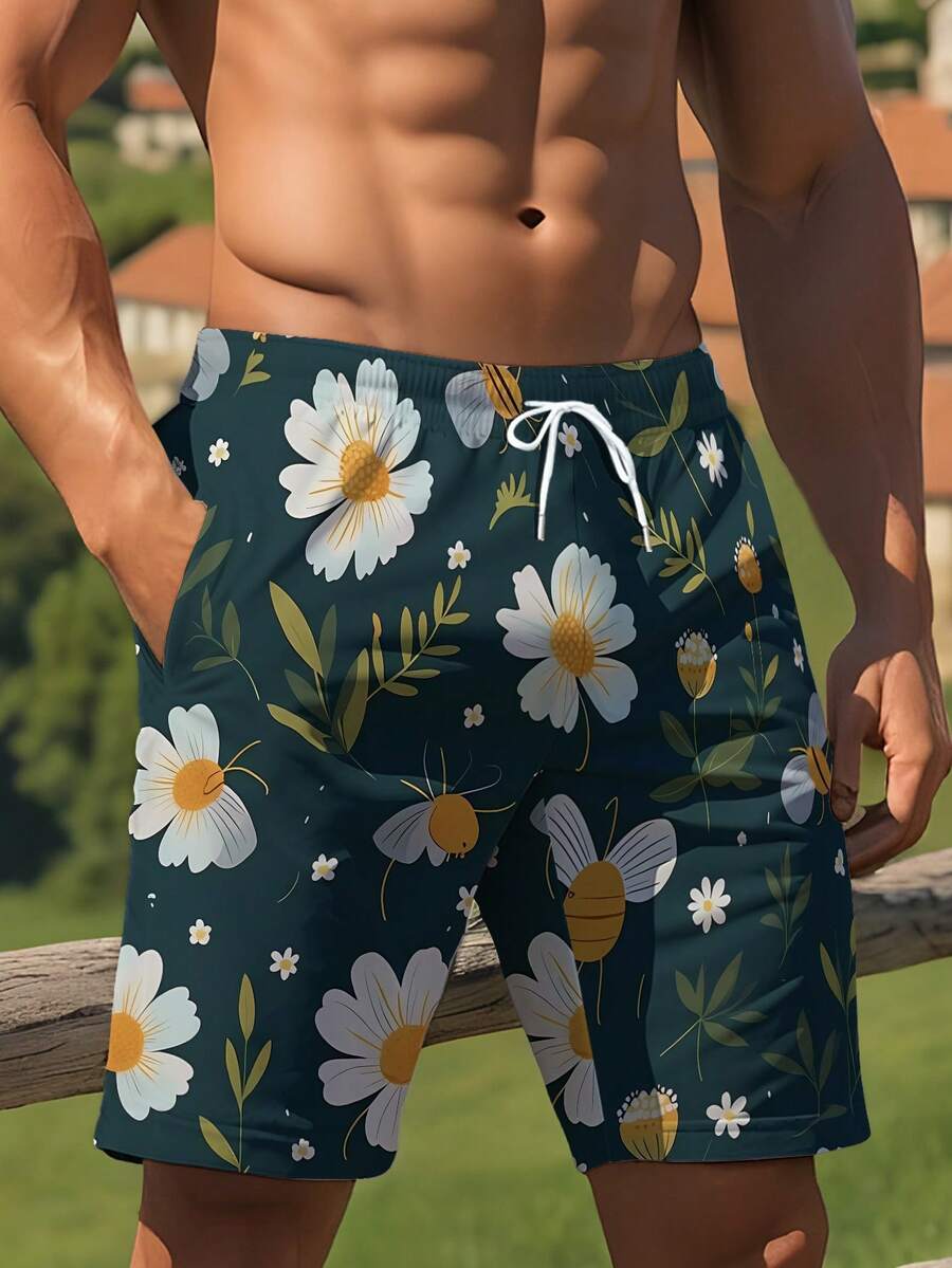 Mens Beach Shorts With Floral  - Swim Trunk Quick Dry reseña y precio