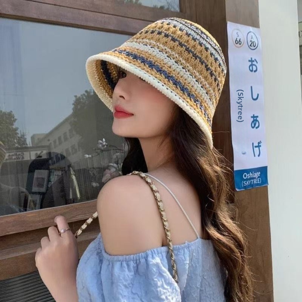 Striped Knitted Hollow Fisherm - Bucket Hat Straw reseña y precio