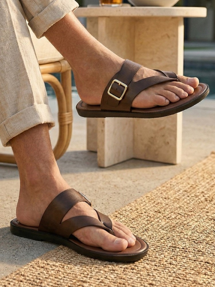 Outside Summer Mens Flat Shoes - Flip Flop Leather Men reseña y precio