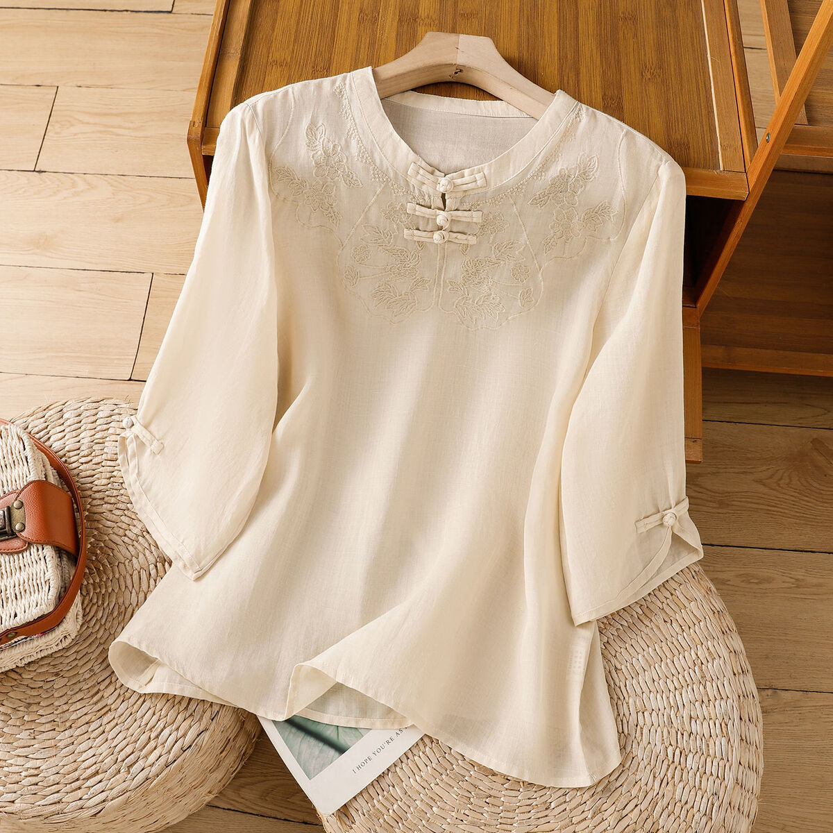 Chinese Style Round Collar But - Shirt Camp Collar reseña y precio