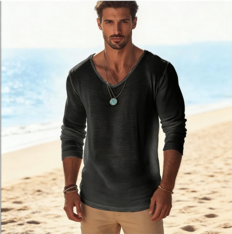 Men's Casual V-Neck Linen Blen - Linen Shirt Breathable reseña y precio