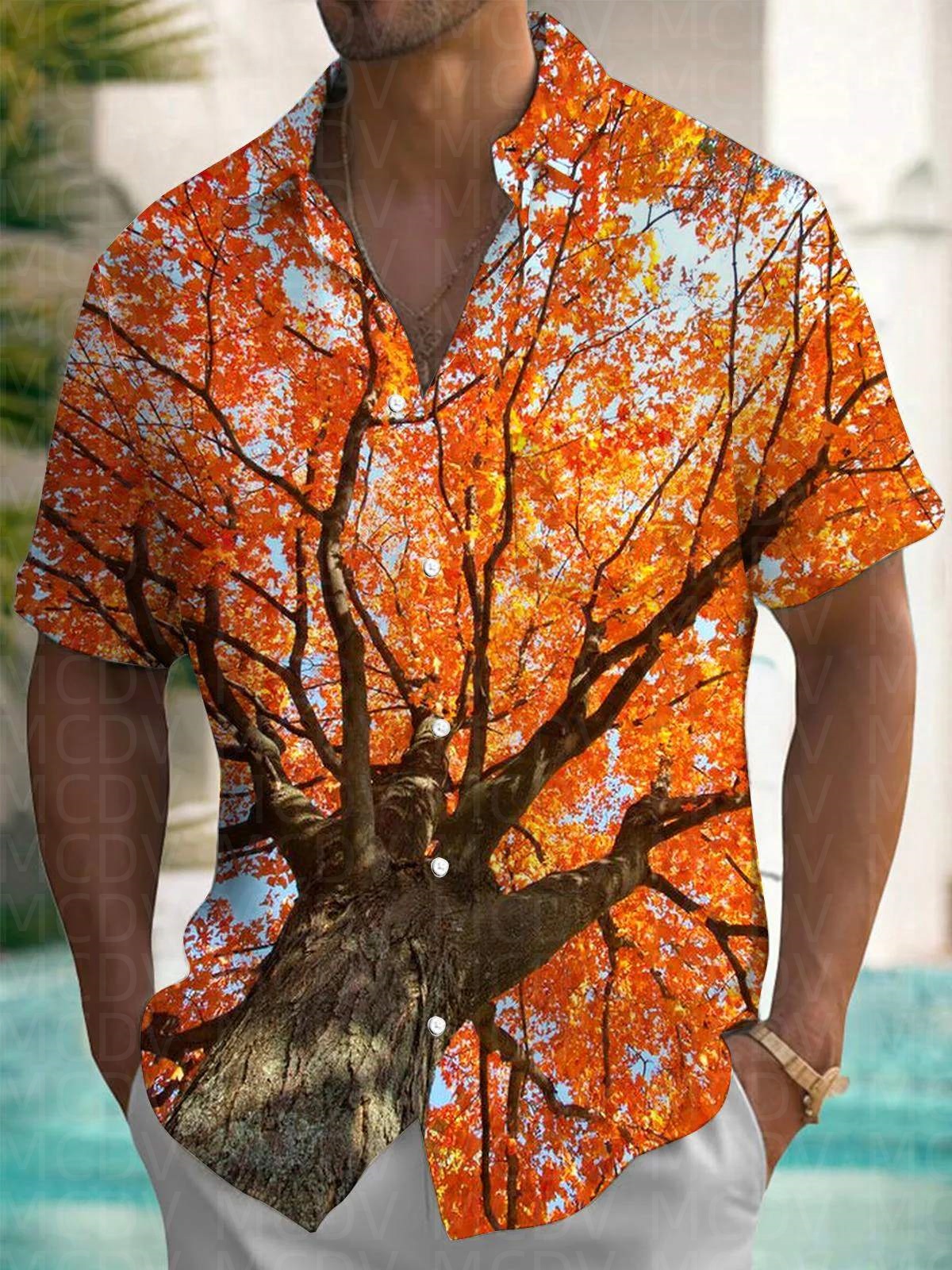 Maple Forest Pattern Men's Haw - Shirt Camp Collar reseña y precio