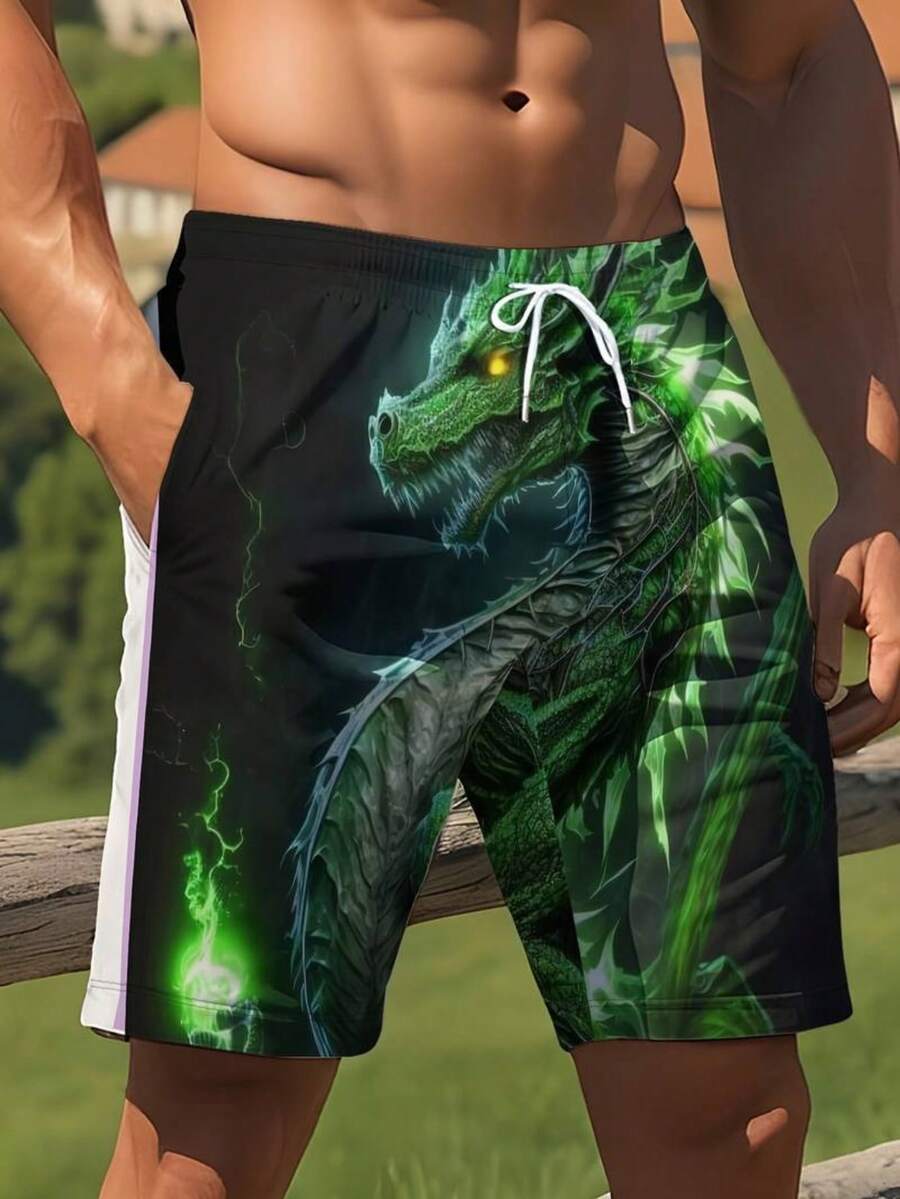 Mens Dragon Print Drawstring W - Swim Trunk Quick Dry reseña y precio