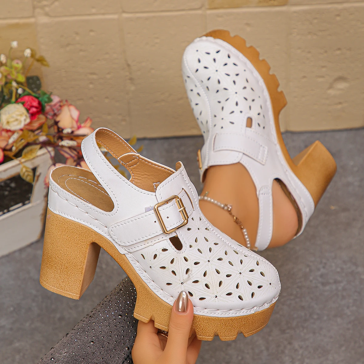 Large Size Women's Thick Heel  - Casual Sandal Leather reseña y precio