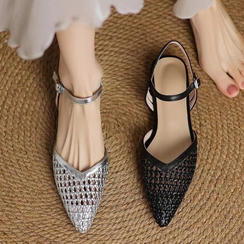 French pointed-toe woven high- - Casual Sandal Leather reseña y precio