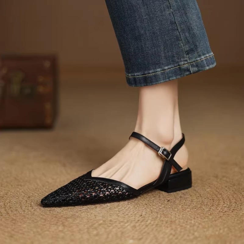 French pointed-toe woven high- - Casual Sandal Leather reseña y precio