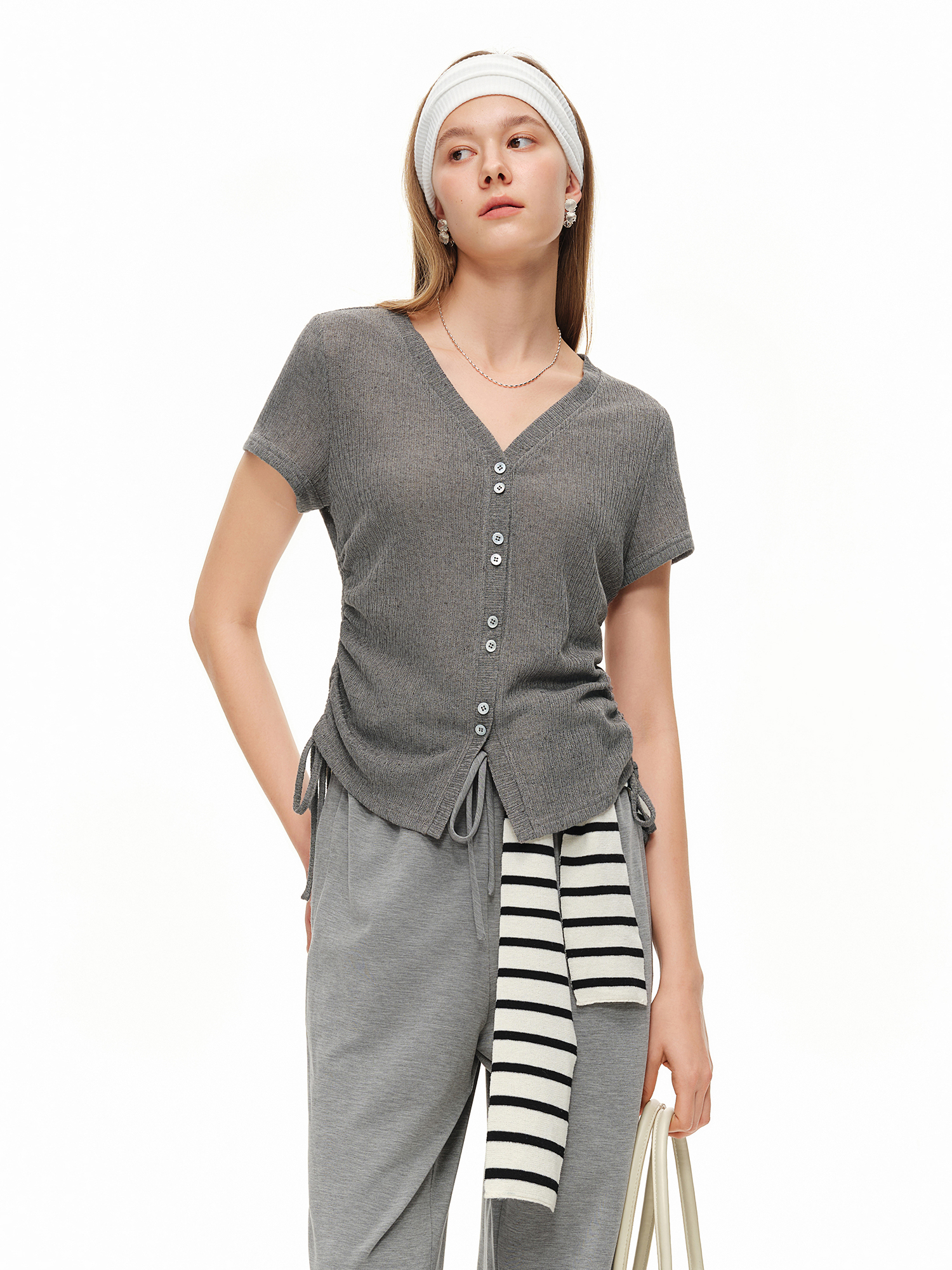 DUSHU Lightweight V-neck Linen - Short Linen Drawstring reseña y precio