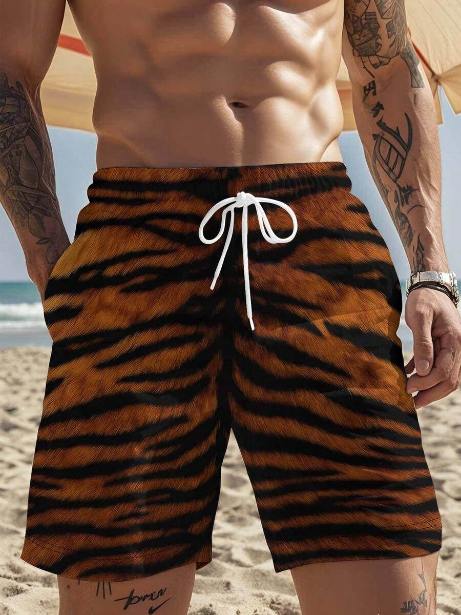 Mens Tiger Print Beach Shorts  - Swim Trunk Quick Dry reseña y precio
