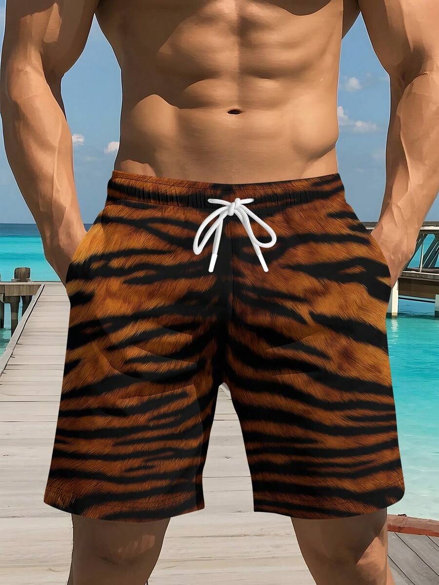 Mens Tiger Print Beach Shorts  - Swim Trunk Quick Dry reseña y precio