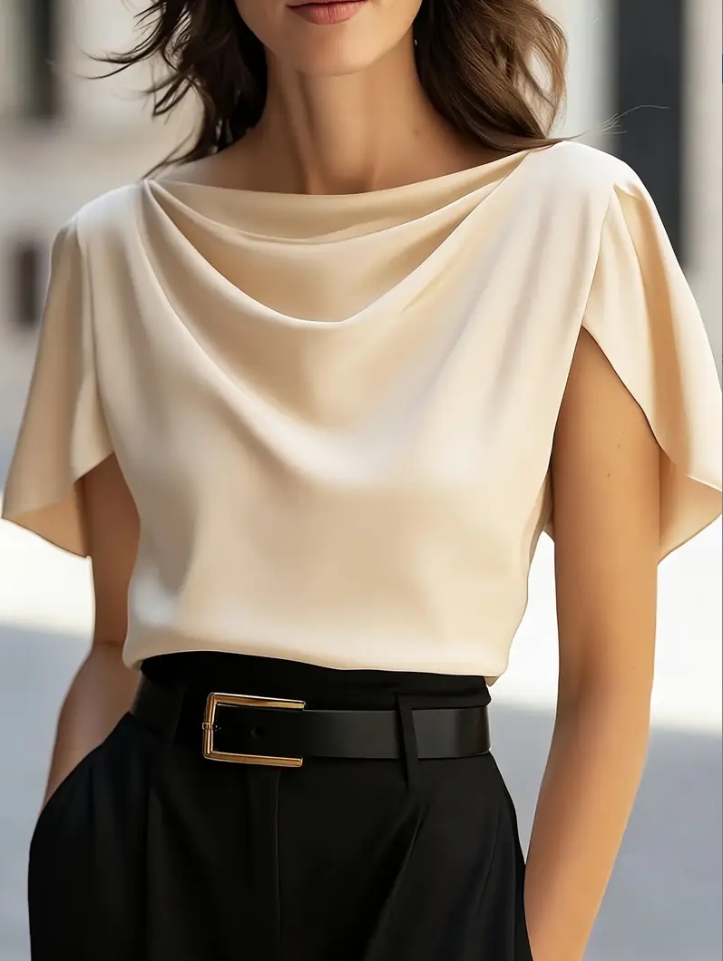 Elegant Draped Collar Butterfl - Shirt Camp Collar reseña y precio