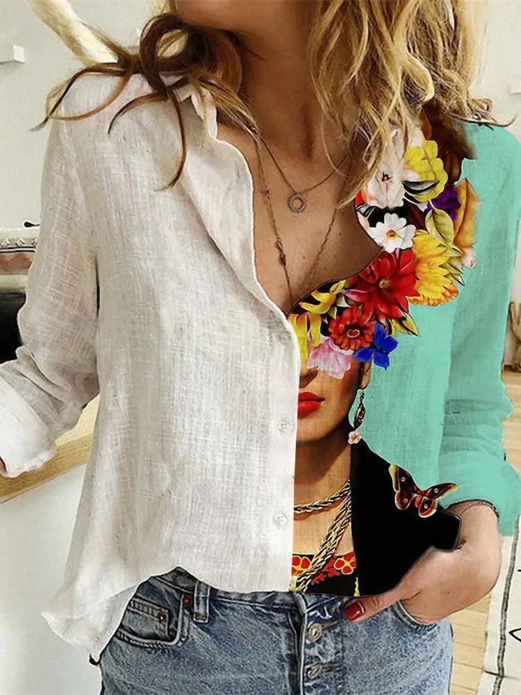 Women Spring And Autumn Long S - Shirt Camp Collar reseña y precio