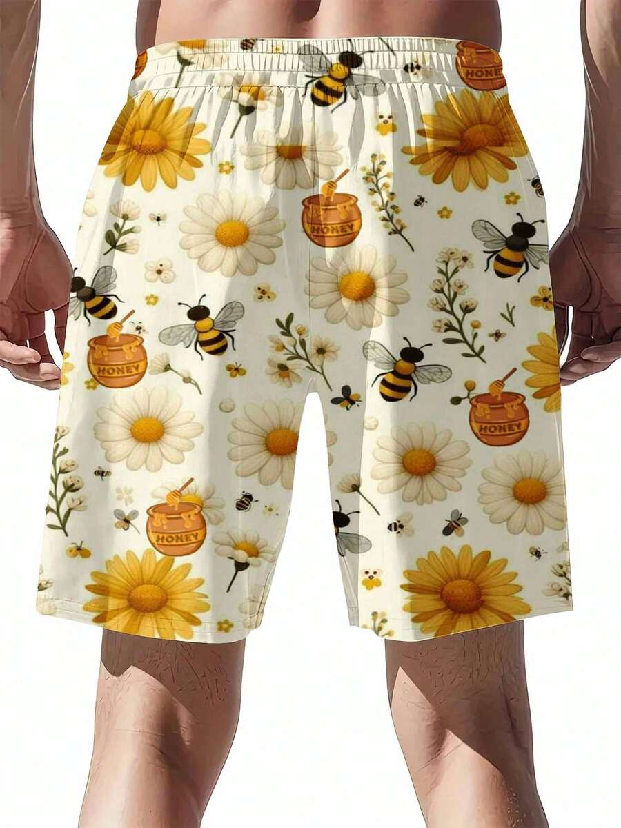 Mens Bee And Daisy Print Swim  - Swim Trunk Quick Dry reseña y precio