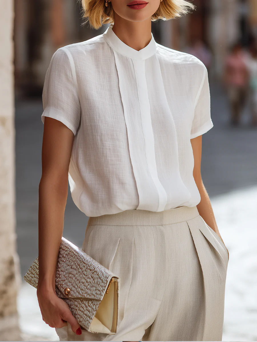 Women's Short Sleeve Pleated F - Shirt Camp Collar reseña y precio